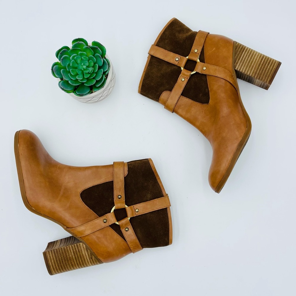LAUREN RALPH LAUREN DYLAN RIDING LEATHER SUEDE BROWN ABOVE THE ANKLE BOOTIES